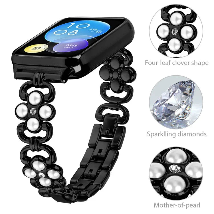 For Xiaomi Redmi 4 Wrist Bracelet Pearl Decor Four Leaf Clover Stainless Steel Watch Band