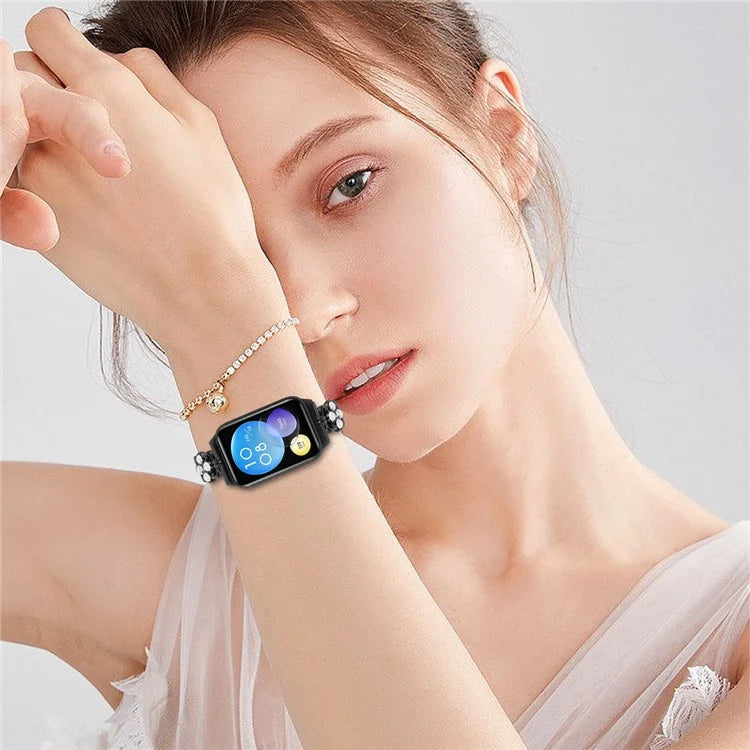 For Xiaomi Redmi 4 Wrist Bracelet Pearl Decor Four Leaf Clover Stainless Steel Watch Band
