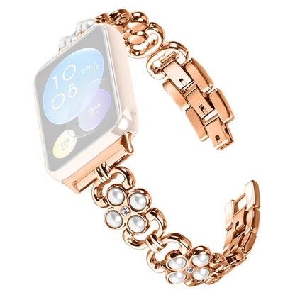 For Xiaomi Redmi 4 Wrist Bracelet Pearl Decor Four Leaf Clover Stainless Steel Watch Band