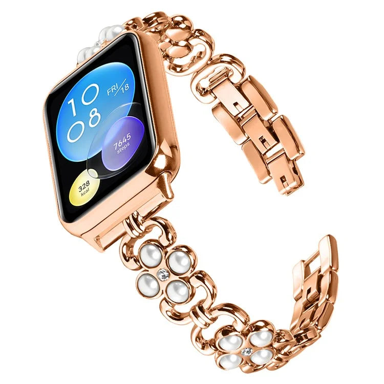 For Xiaomi Redmi 4 Wrist Bracelet Pearl Decor Four Leaf Clover Stainless Steel Watch Band