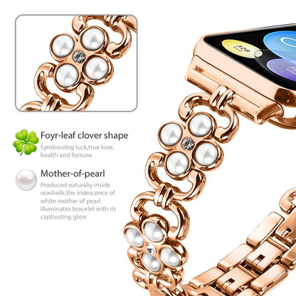 For Xiaomi Redmi 4 Wrist Bracelet Pearl Decor Four Leaf Clover Stainless Steel Watch Band