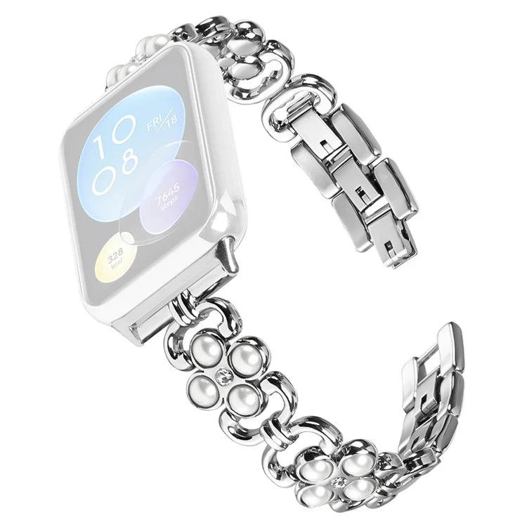 For Xiaomi Redmi 4 Wrist Bracelet Pearl Decor Four Leaf Clover Stainless Steel Watch Band