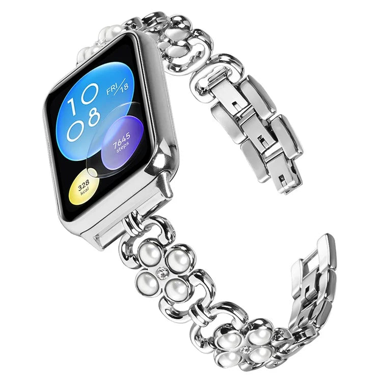 For Xiaomi Redmi 4 Wrist Bracelet Pearl Decor Four Leaf Clover Stainless Steel Watch Band