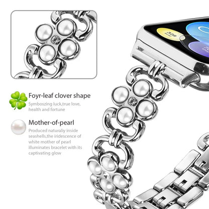 For Xiaomi Redmi 4 Wrist Bracelet Pearl Decor Four Leaf Clover Stainless Steel Watch Band