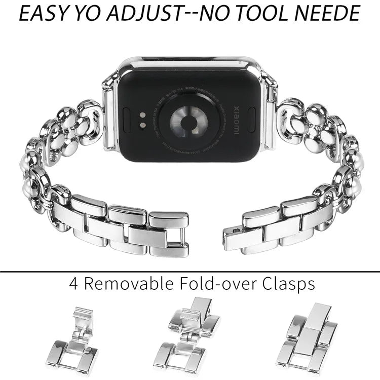 For Xiaomi Redmi 4 Wrist Bracelet Pearl Decor Four Leaf Clover Stainless Steel Watch Band