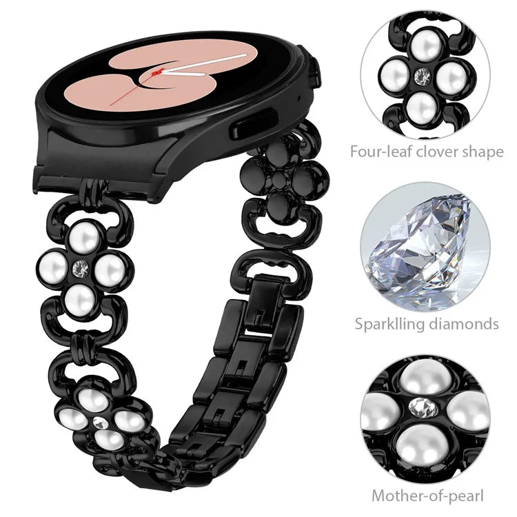 For Samsung Galaxy Watch 5 Active 40mm 44mm / Watch 5 40mm 44mm Women Fashion Four Leaf Clover Stainless Steel Watchband