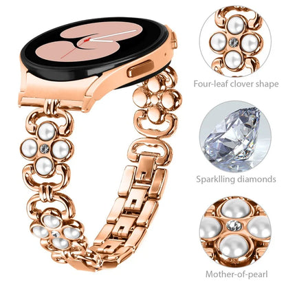 For Samsung Galaxy Watch 5 Active 40mm 44mm / Watch 5 40mm 44mm Women Fashion Four Leaf Clover Stainless Steel Watchband