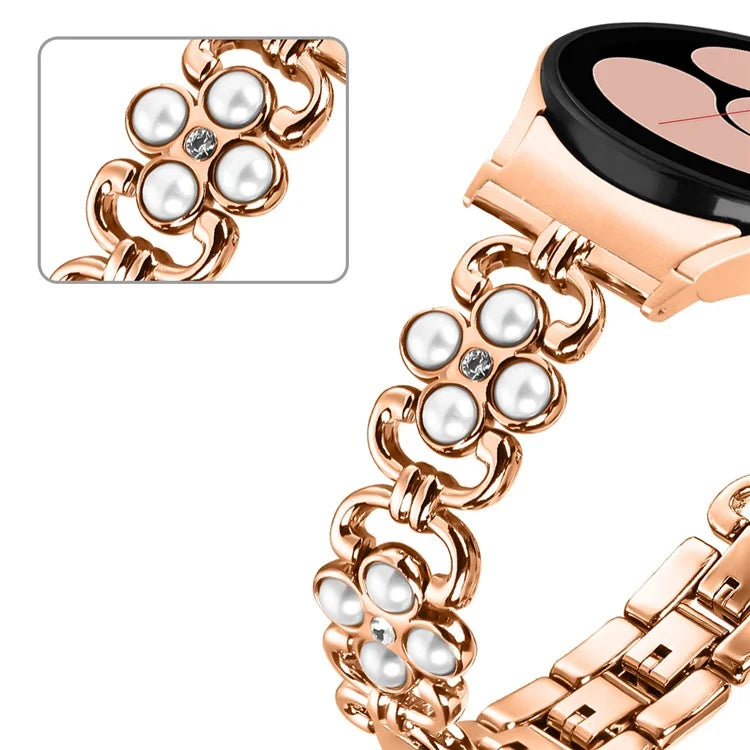 For Samsung Galaxy Watch 5 Active 40mm 44mm / Watch 5 40mm 44mm Women Fashion Four Leaf Clover Stainless Steel Watchband