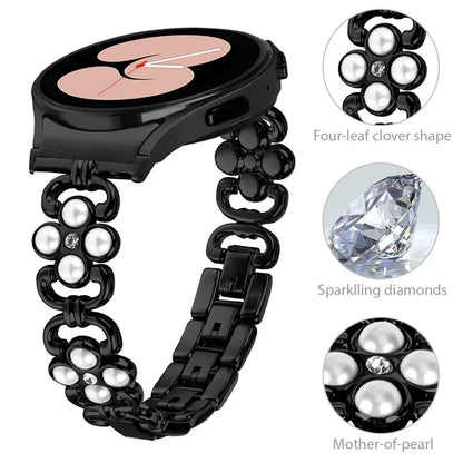 For Samsung Galaxy Watch6 40mm 44mm / Watch6 Classic 43mm 47mm Tool Free Four Leaf Clover Stainless Steel Watch Strap