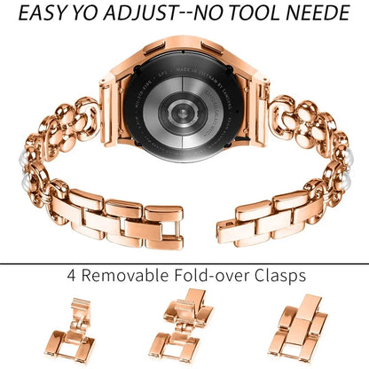 For Samsung Galaxy Watch 5 Active 40mm 44mm / Watch 5 40mm 44mm Four Leaf Clover Stainless Steel Quick Release Watchband