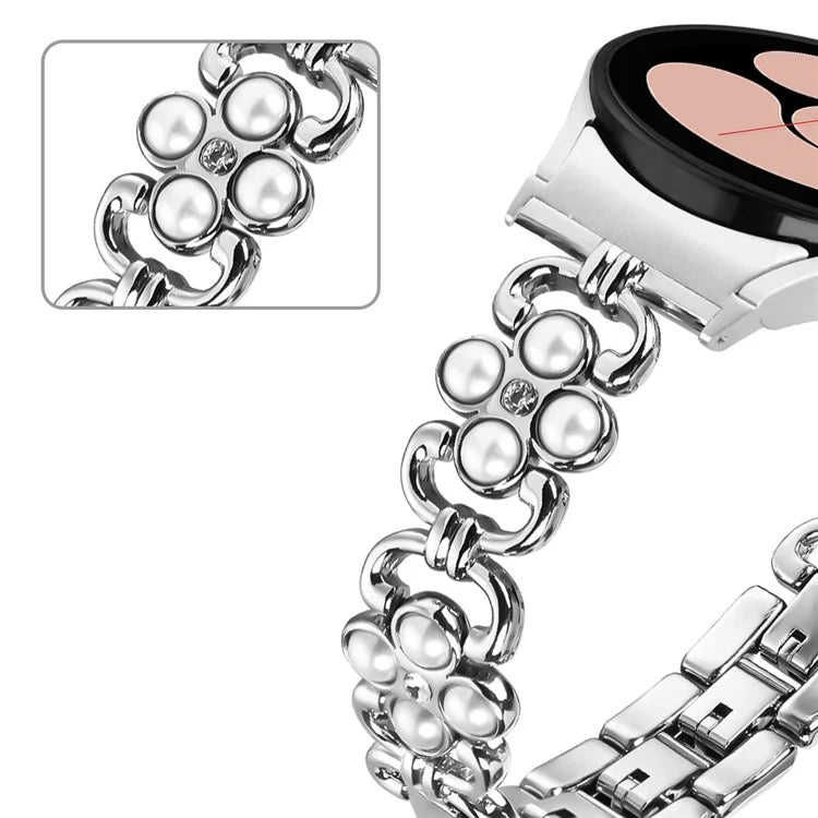 For Samsung Galaxy Watch6 40mm 44mm / Watch6 Classic 43mm 47mm Quick Release Four Leaf Clover Stainless Steel Watch Strap
