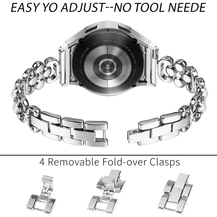 For Samsung Galaxy Watch6 40mm 44mm / Watch6 Classic 43mm 47mm Quick Release Four Leaf Clover Stainless Steel Watch Strap