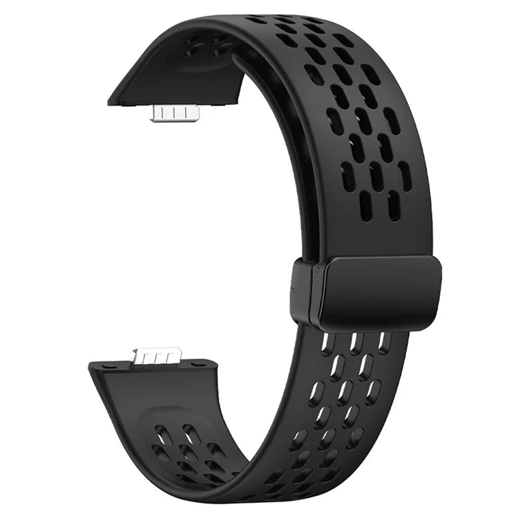 For Huawei Watch Fit 3 Silicone Watch Band Hollow-Out Strap with Magnetic Folding Buckle