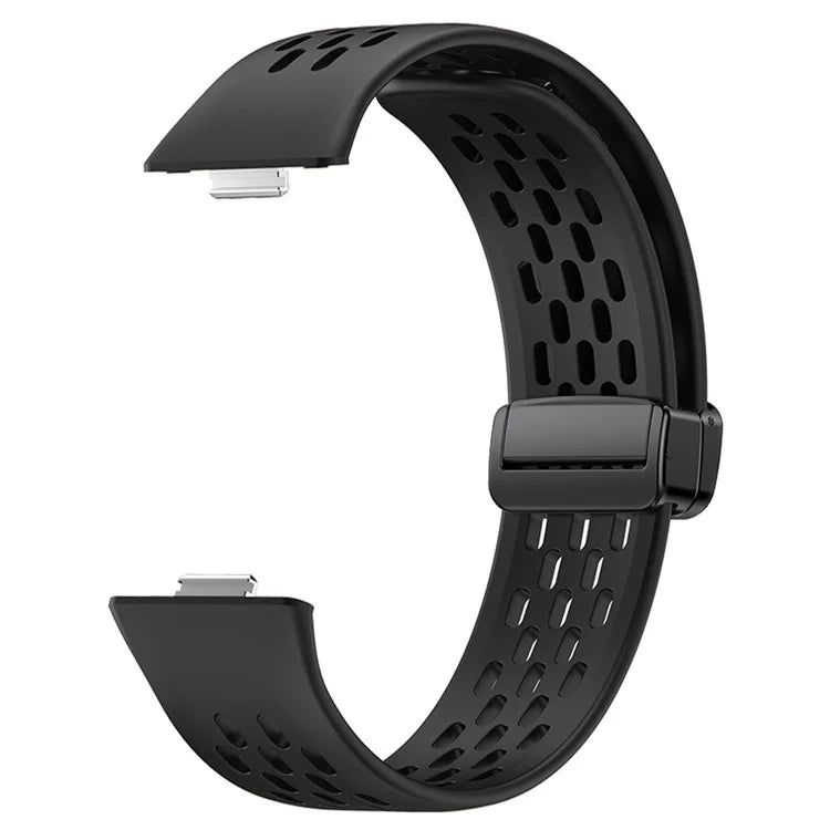 For Huawei Watch Fit 3 Silicone Watch Band Hollow-Out Strap with Magnetic Folding Buckle