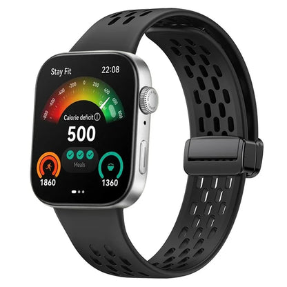 For Huawei Watch Fit 3 Silicone Watch Band Hollow-Out Strap with Magnetic Folding Buckle
