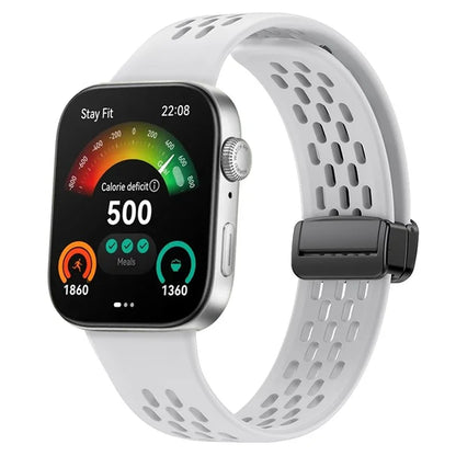 For Huawei Watch Fit 3 Silicone Watch Band Hollow-Out Strap with Magnetic Folding Buckle