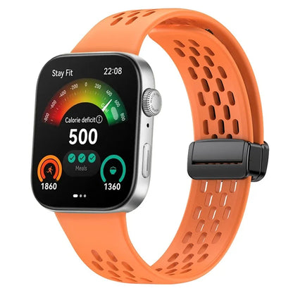 For Huawei Watch Fit 3 Silicone Watch Band Hollow-Out Strap with Magnetic Folding Buckle