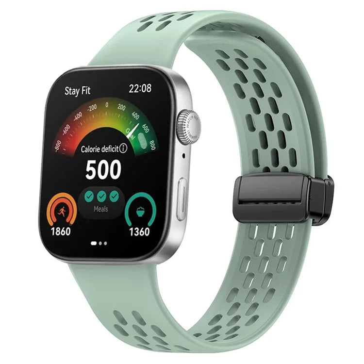 For Huawei Watch Fit 3 Silicone Watch Band Hollow-Out Strap with Magnetic Folding Buckle