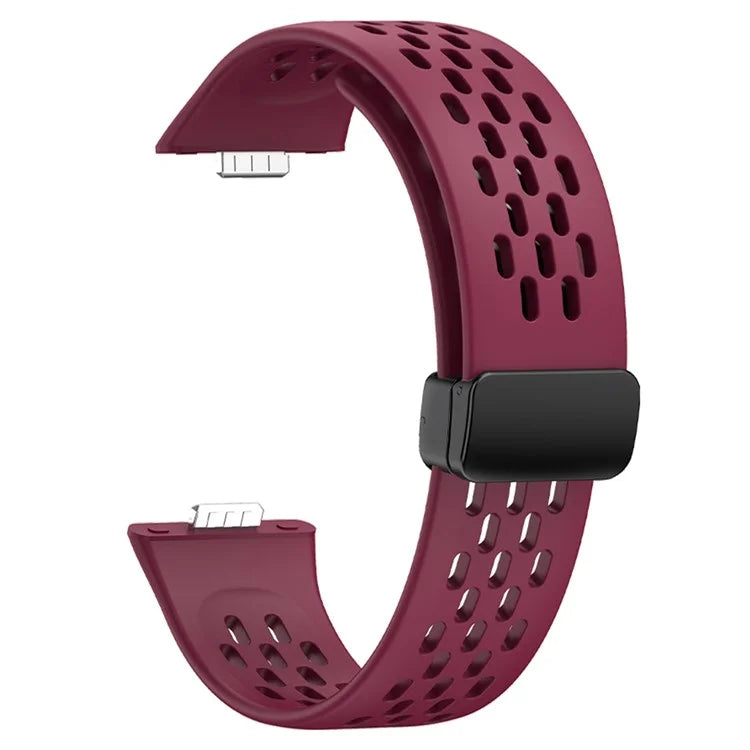 For Huawei Watch Fit 3 Silicone Watch Band Hollow-Out Strap with Magnetic Folding Buckle