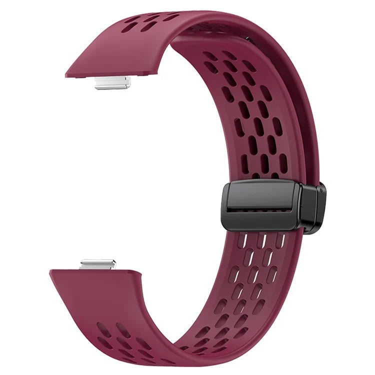 For Huawei Watch Fit 3 Silicone Watch Band Hollow-Out Strap with Magnetic Folding Buckle
