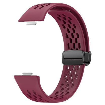 For Huawei Watch Fit 3 Silicone Watch Band Hollow-Out Strap with Magnetic Folding Buckle
