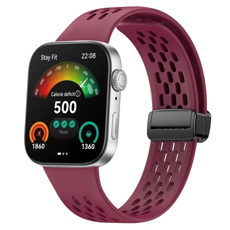 For Huawei Watch Fit 3 Silicone Watch Band Hollow-Out Strap with Magnetic Folding Buckle