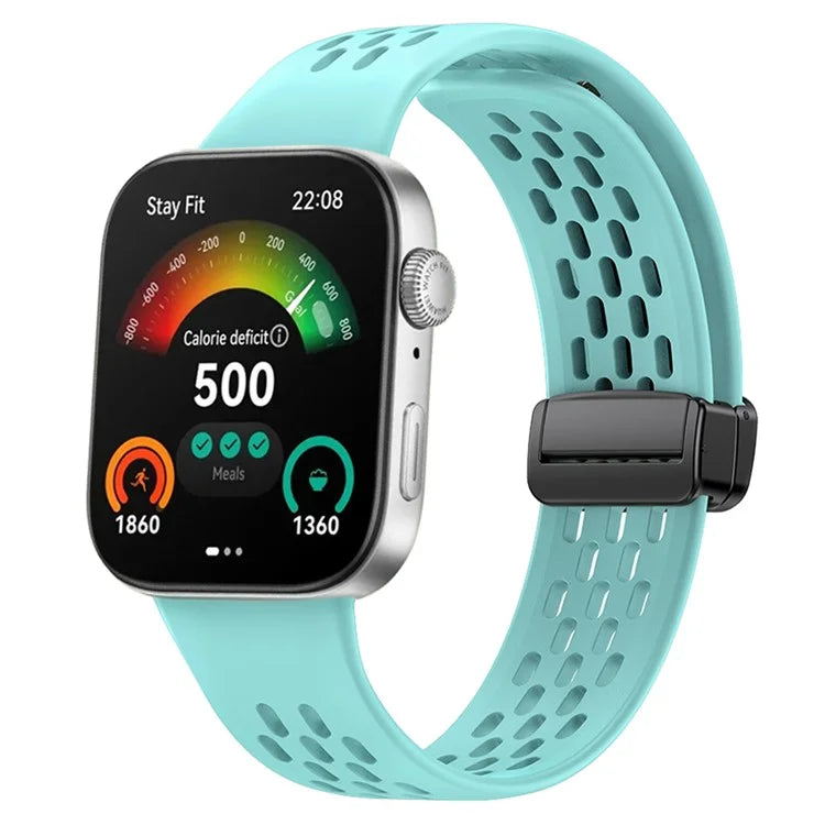 For Huawei Watch Fit 3 Silicone Watch Band Hollow-Out Strap with Magnetic Folding Buckle