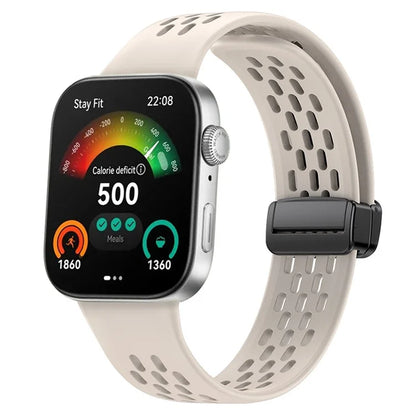 For Huawei Watch Fit 3 Silicone Watch Band Hollow-Out Strap with Magnetic Folding Buckle