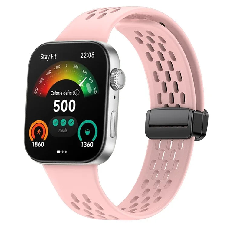 For Huawei Watch Fit 3 Silicone Watch Band Hollow-Out Strap with Magnetic Folding Buckle