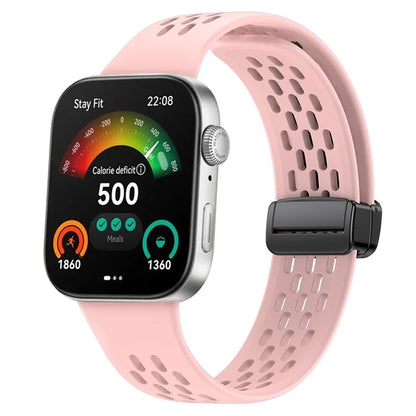 For Huawei Watch Fit 3 Silicone Watch Band Hollow-Out Strap with Magnetic Folding Buckle