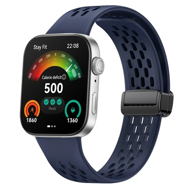For Huawei Watch Fit 3 Silicone Watch Band Hollow-Out Strap with Magnetic Folding Buckle