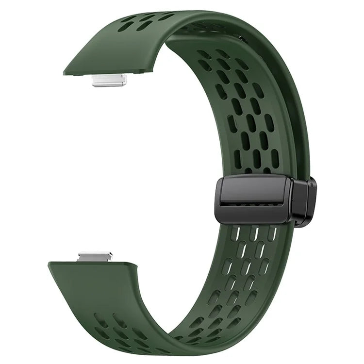 For Huawei Watch Fit 3 Silicone Watch Band Hollow-Out Strap with Magnetic Folding Buckle