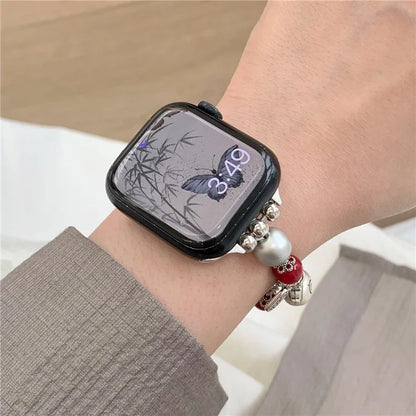 For Apple Watch Series 9 8 7 41mm / 6 5 4 SE (2023) SE (2022) SE 40mm / 3 2 1 38mm Chinese Style Matte Pearl Wrist Band