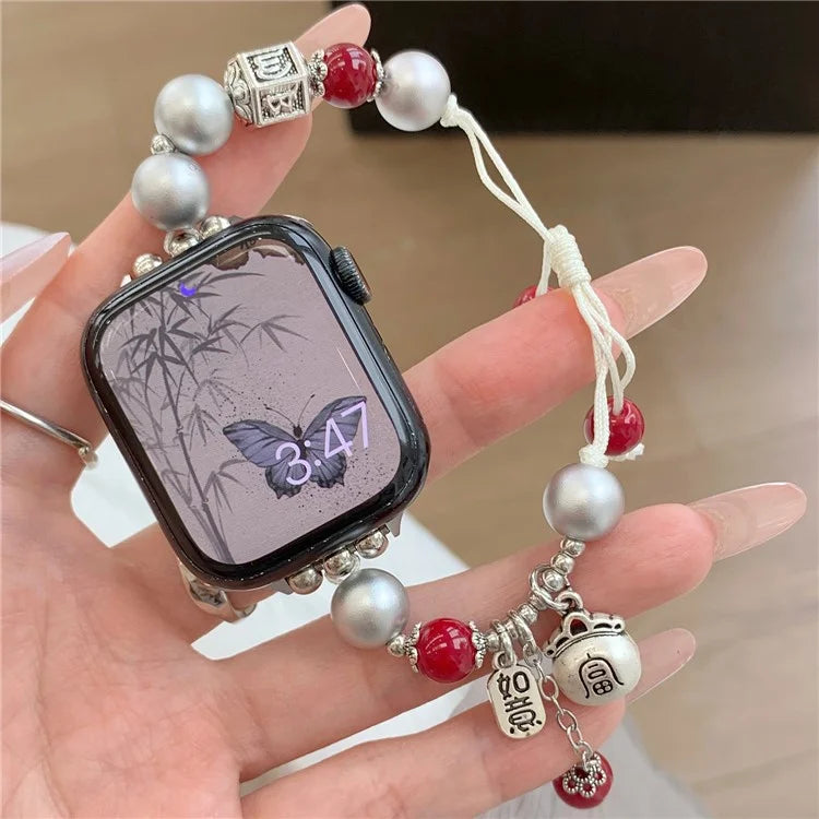 For Apple Watch Series 9 8 7 41mm / 6 5 4 SE (2023) SE (2022) SE 40mm / 3 2 1 38mm Chinese Style Matte Pearl Wrist Band