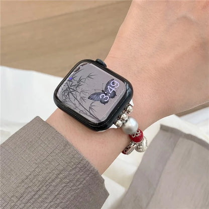 For Apple Watch Series 9 8 7 41mm / 6 5 4 SE (2023) SE (2022) SE 40mm / 3 2 1 38mm Chinese Style Matte Pearl Wrist Band