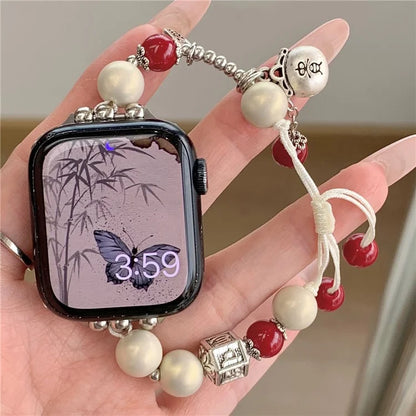 For Apple Watch Ultra 49mm Ultra 2 49mm / Series 9 8 7 45mm / 6 5 4 SE (2023) SE (2022) SE 44mm / 3 2 1 42mm Artificial Pearl Strap