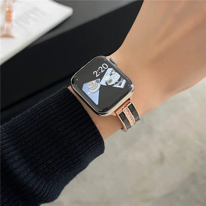 For Apple Watch Series 9 8 7 41mm / 6 5 4 SE (2023) SE (2022) SE 40mm / 3 2 1 38mm Epoxy Watch Band Metal Bangle Strap