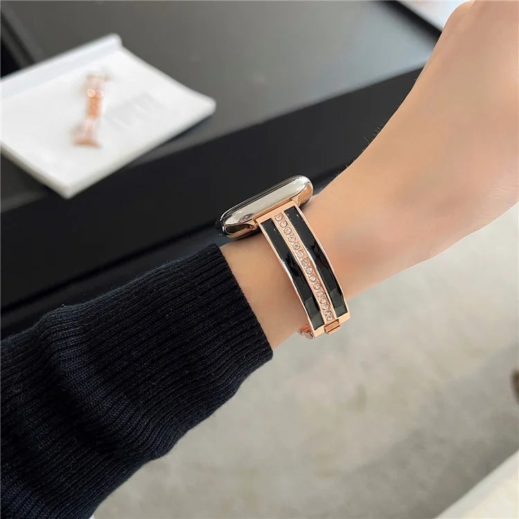 For Apple Watch Series 9 8 7 41mm / 6 5 4 SE (2023) SE (2022) SE 40mm / 3 2 1 38mm Epoxy Watch Band Metal Bangle Strap