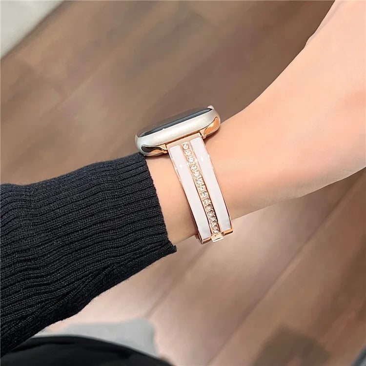 For Apple Watch Series 9 8 7 41mm / 6 5 4 SE (2023) SE (2022) SE 40mm / 3 2 1 38mm Epoxy Watch Band Metal Bangle Strap