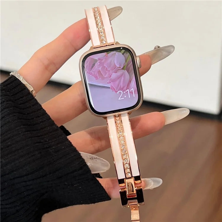 For Apple Watch Series 9 8 7 41mm / 6 5 4 SE (2023) SE (2022) SE 40mm / 3 2 1 38mm Epoxy Watch Band Metal Bangle Strap