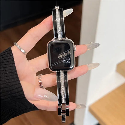 For Apple Watch Series 9 8 7 41mm / 6 5 4 SE (2023) SE (2022) SE 40mm / 3 2 1 38mm Epoxy Watch Band Metal Bangle Strap