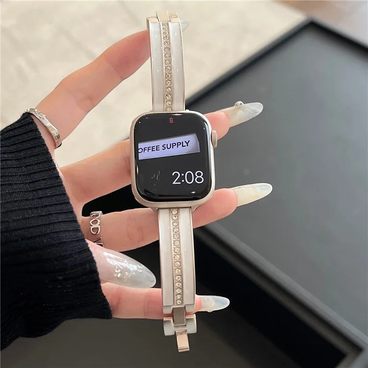 For Apple Watch Series 9 8 7 41mm / 6 5 4 SE (2023) SE (2022) SE 40mm / 3 2 1 38mm Epoxy Watch Band Metal Bangle Strap