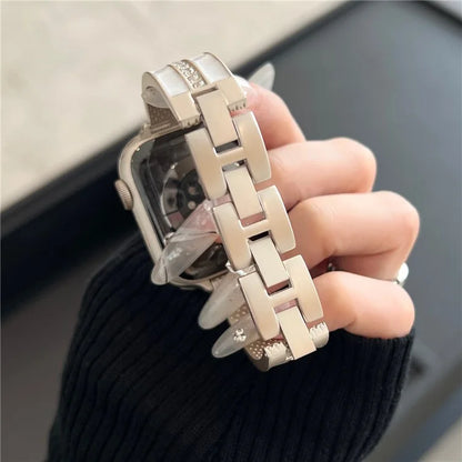 For Apple Watch Series 9 8 7 41mm / 6 5 4 SE (2023) SE (2022) SE 40mm / 3 2 1 38mm Epoxy Watch Band Metal Bangle Strap