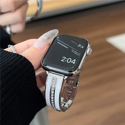 For Apple Watch Series 9 8 7 41mm / 6 5 4 SE (2023) SE (2022) SE 40mm / 3 2 1 38mm Epoxy Watch Band Metal Bangle Strap