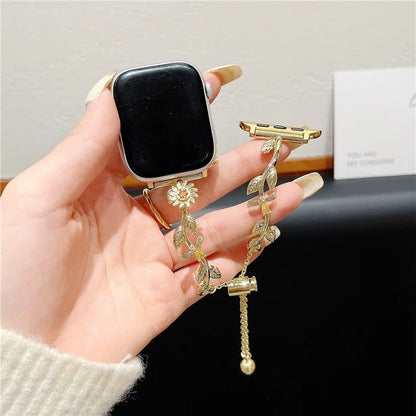 For Apple Watch Ultra 2 Ultra 49mm / Series 9 8 7 45mm / 6 5 4 SE (2022) SE (2023) SE 44mm / 3 2 1 42mm Sunflower Watch Band Zinc Alloy