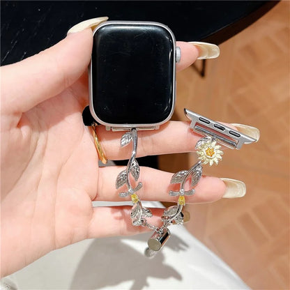 For Apple Watch Ultra 2 Ultra 49mm / Series 9 8 7 45mm / 6 5 4 SE (2022) SE (2023) SE 44mm / 3 2 1 42mm Sunflower Watch Band Zinc Alloy