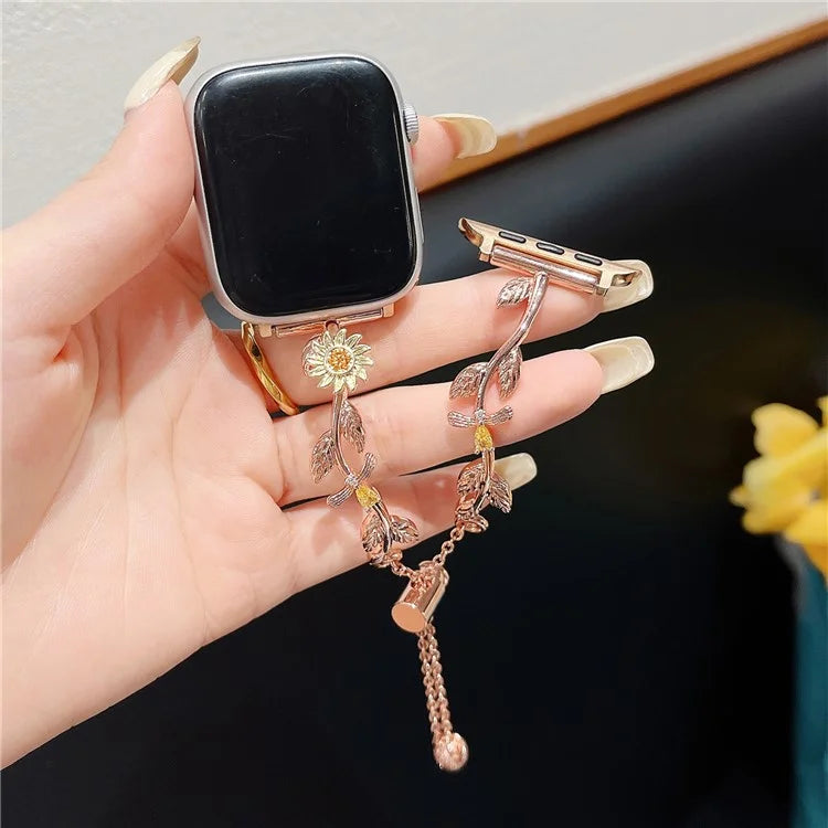 For Apple Watch Ultra 2 Ultra 49mm / Series 9 8 7 45mm / 6 5 4 SE (2022) SE (2023) SE 44mm / 3 2 1 42mm Sunflower Watch Band Zinc Alloy