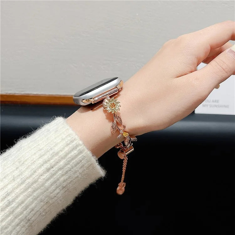 For Apple Watch Ultra 2 Ultra 49mm / Series 9 8 7 45mm / 6 5 4 SE (2022) SE (2023) SE 44mm / 3 2 1 42mm Sunflower Watch Band Zinc Alloy