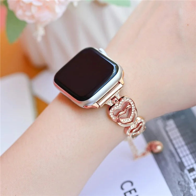 For Apple Watch Series 9 8 7 41mm / 6 5 4 SE (2022) SE (2023) SE 40mm / 3 2 1 38mm Watch Band Zinc Alloy Heart Bracelet