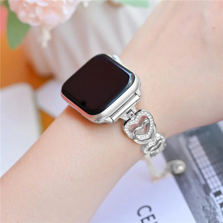 For Apple Watch Series 9 8 7 41mm / 6 5 4 SE (2022) SE (2023) SE 40mm / 3 2 1 38mm Watch Band Zinc Alloy Heart Bracelet
